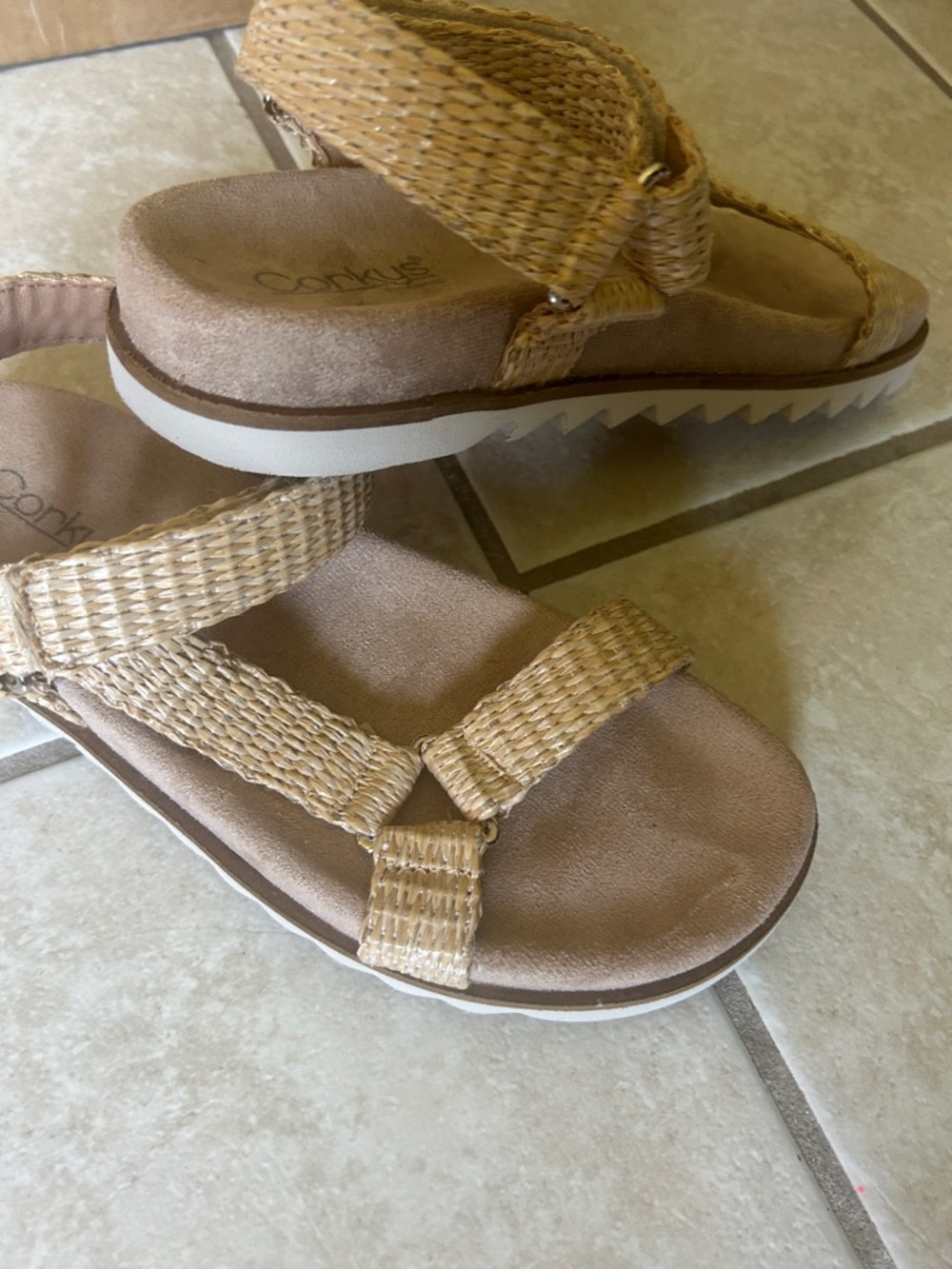 Corky’s Woven Tan Strap Sandals